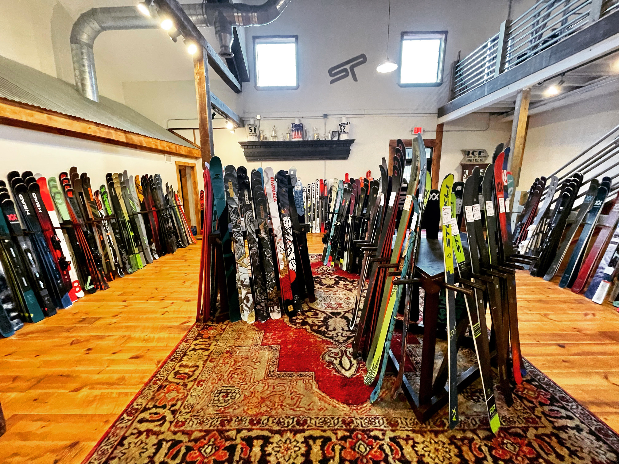 skis on display in the ski room